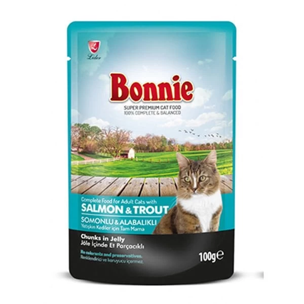 Bonnie Somonlu Alabalıklı Pouch Jelly Yetişkin Kedi Konserve Maması 100 Gr