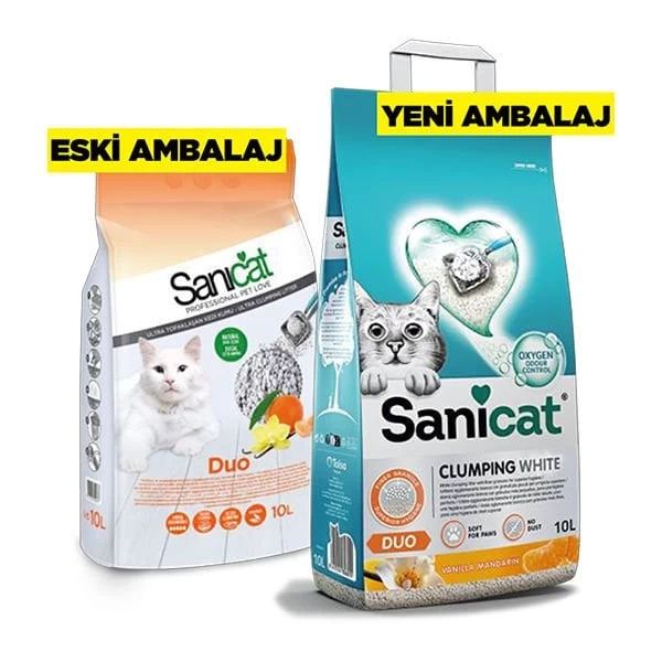 Sanicat Duo Vanilya Ve Mandalina Kokulu Topaklaşan Kedi Kumu 10 Lt