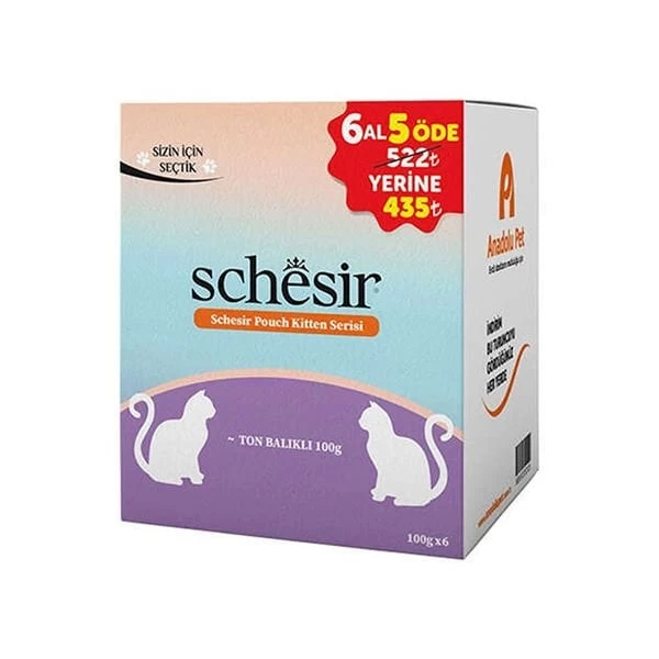 Schesir Kitten Ton Balıklı Yavru Konserve Kedi Maması 100 Gr 6 Al 5 Öde