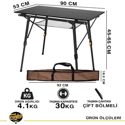 Elite Alüminyum Teleskopik Ayaklı Kamp Piknik Masası - Siyah