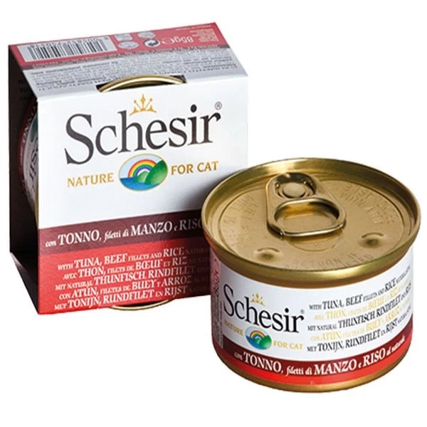 Schesir Ton Balık Ve Sığır Etli Naturel Konserve Kedi Maması 85 Gr