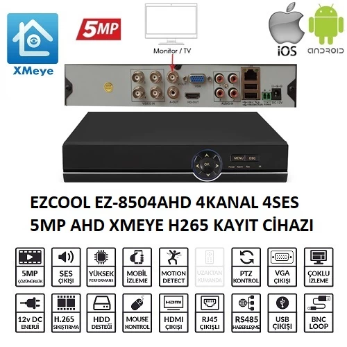 Ezcool Ez-8504ahd 4 Kanal 5 Mp 1hdd Xvr Kayit Cİhazi