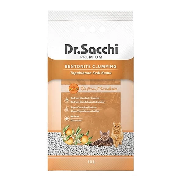 Dr.sacchi Süper Emici Bodrum Mandalinalı Topaklanan Bentonit Doğal Kedi Kumu 10 Lt