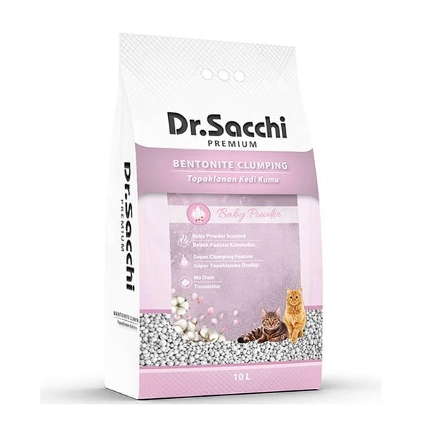 Dr.sacchi Süper Emici Bebek Pudralı Topaklanan Bentonit Doğal Kedi Kumu 10 Lt