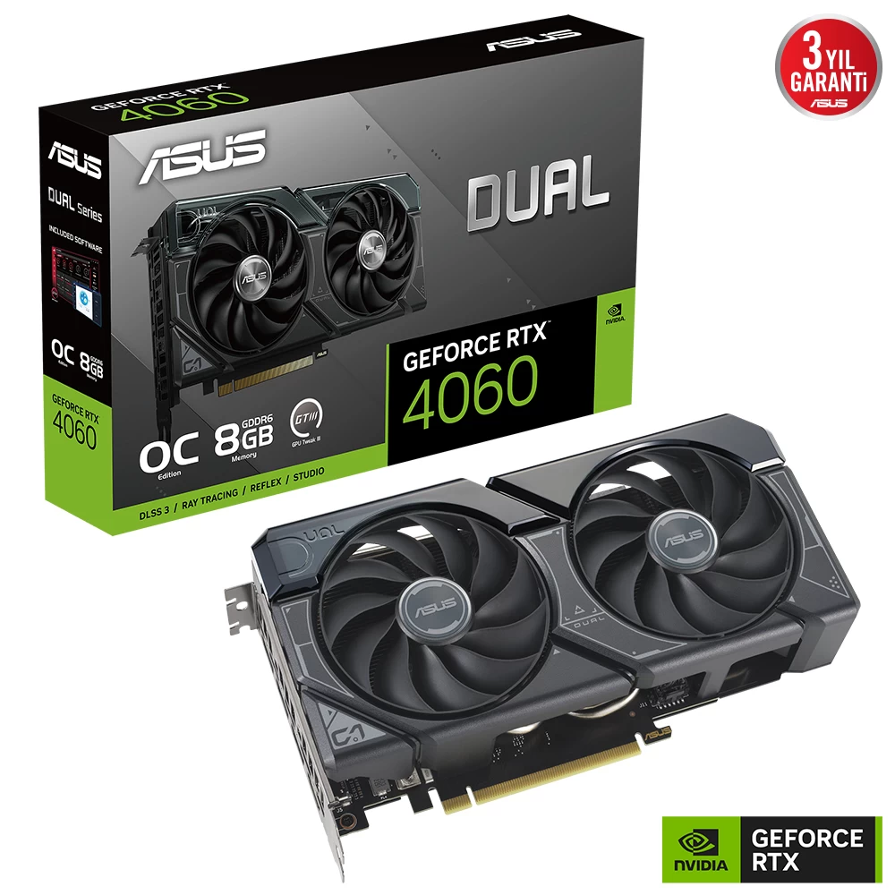 Asus Dual-rtx4060-o8g-evo 8gb Gddr6 Dlss3 Hdmi Dp 128bİt