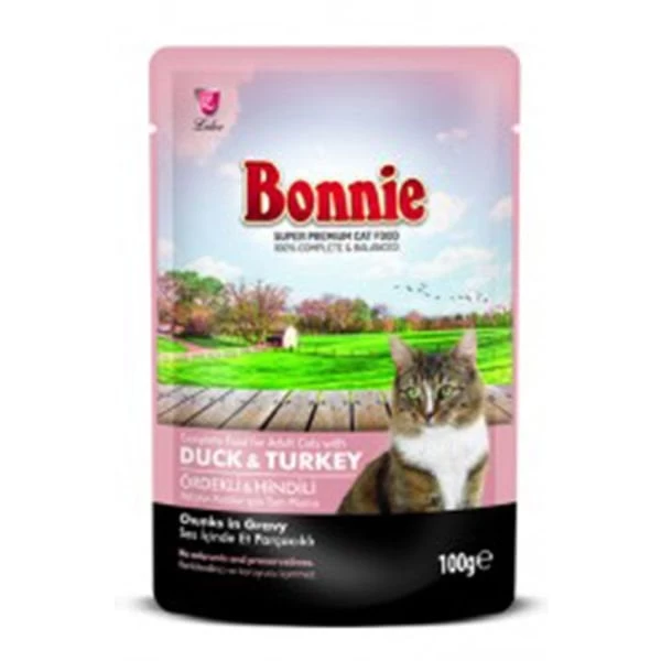 Bonnie Ördek Ve Hindili Pouch Yetişkin Konserve Kedi Maması 100 Gr