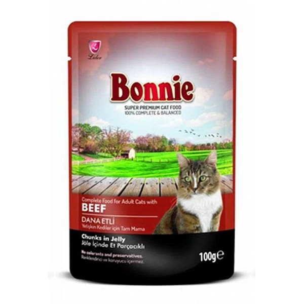 Bonnie Pouch Jelly Dana Etli Yetişkin Kedi Konserve Maması 100 Gr