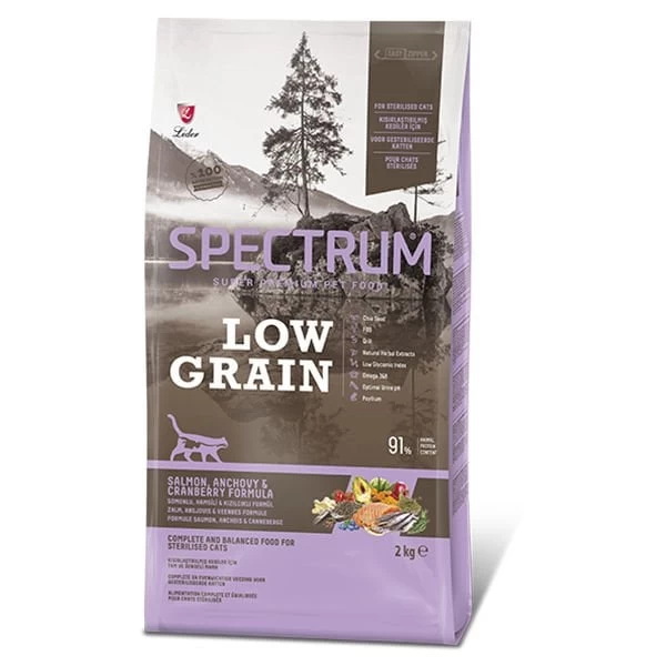 Spectrum Düşük Tahıllı Somonlu Hamsili Ve Kızılcıklı Kısırlaştırılmış Kedi Maması 2 Kg + 600 Gr