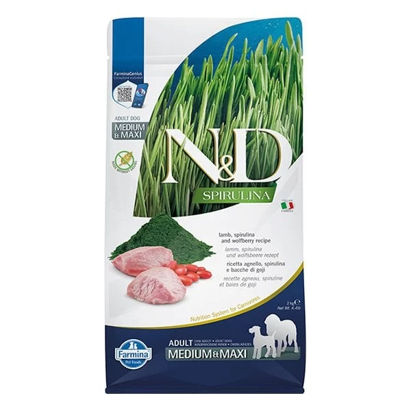 Nd Spirulina Tahılsız Kuzu Etli Orta Ve Büyük Irk Yetişkin Köpek Maması 2 Kg