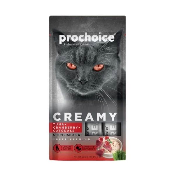 Prochoice Creamy Ton Balık Turna Yemişli Ve Kedi Çimli Sıvı Kedi Ödül Maması 15 Gr 4 Adet