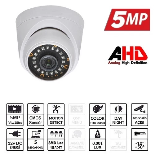 Ezcool Ez-5025hd 5 Mp 3.6mm Lens Ahd Dome Kamera