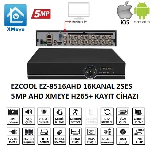 Ezcool Ez-8516ahd 16 Kanal 5 Mp 1hdd Xvr Kayit Cİhazi