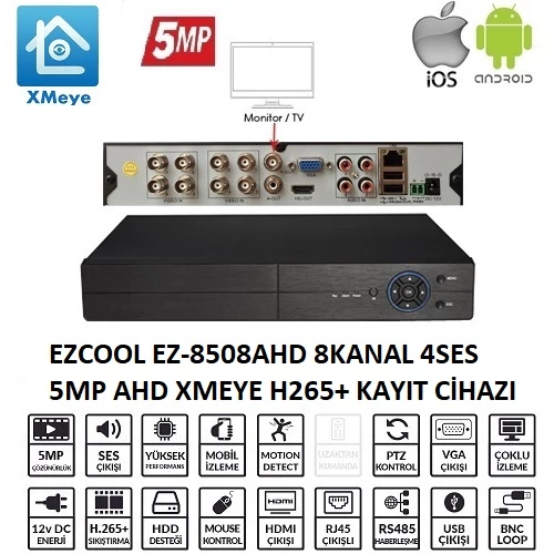 Ezcool Ez-8508ahd 8 Kanal 5 Mp 1hdd Xvr Kayit Cİhazi