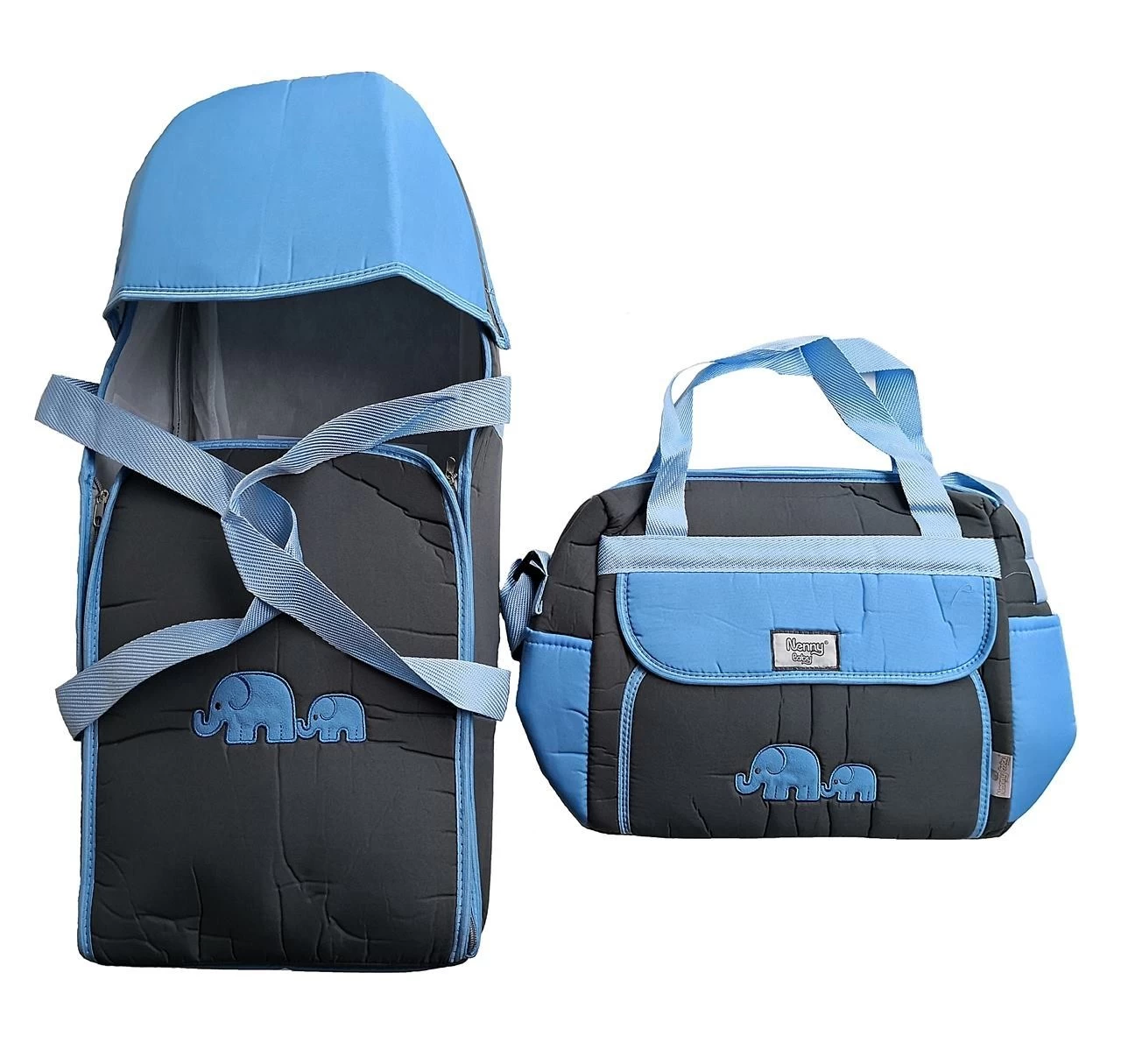 Nenny Baby Bebek Taşıma Seti (portbebe,bakım Çantası) - Mavi/füme Fil