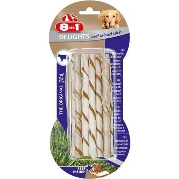 8 In 1 Delights Twisted Biftekli Burgu Köpek Kemik Ödülü 10x55 Gr