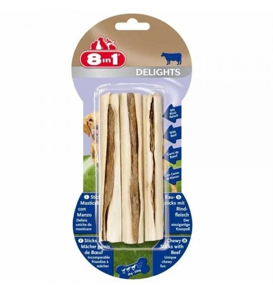 8 In 1 Delights Sticks Biftekli Köpek Kemik Ödülü 3x75 Gr