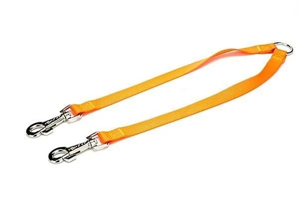 Doggie Dokuma Çift Köpek Gezdirme Tasma Aparatı Medium Turuncu 2x60-60 Cm