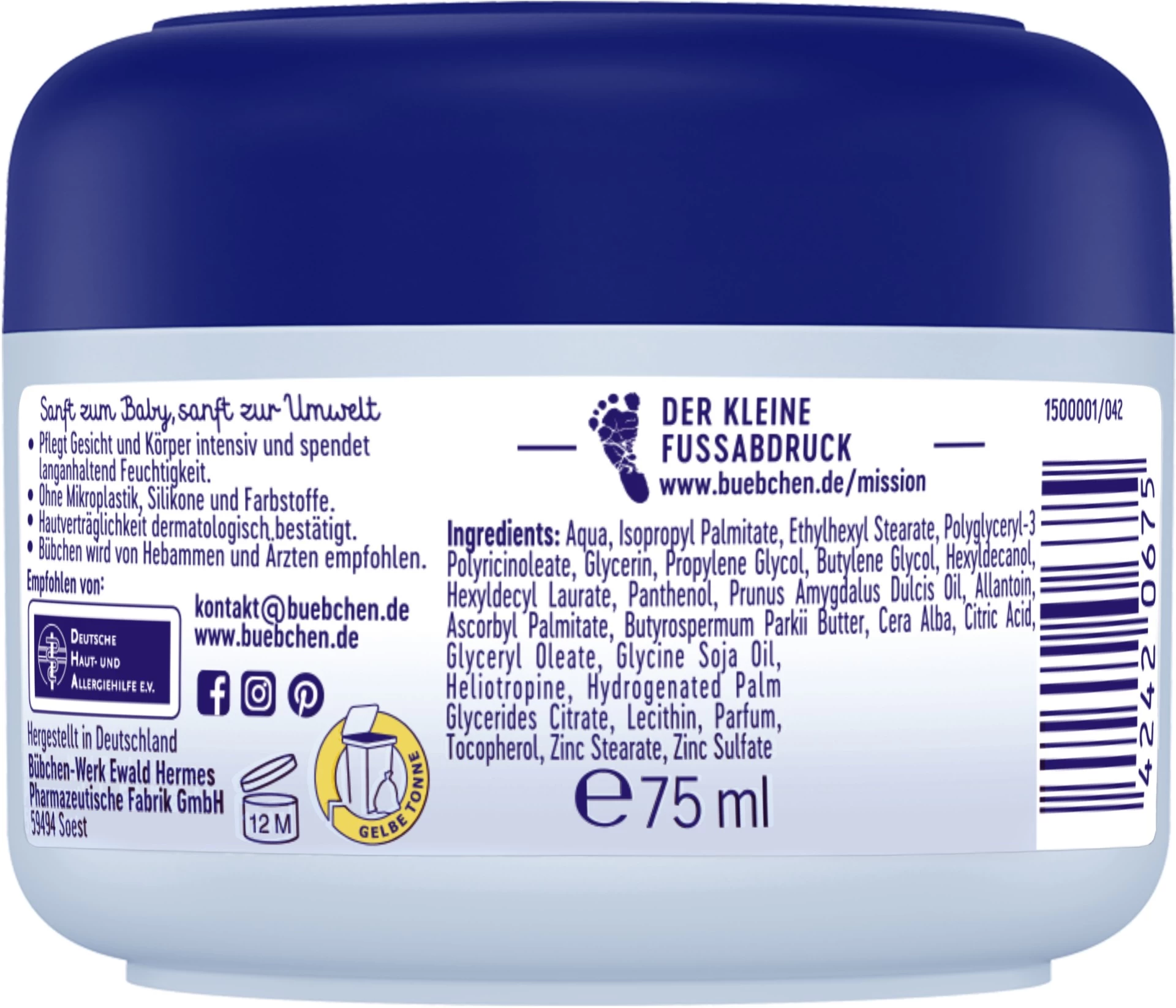 Bübchen Sensitive Bebek El Ve Yüz Kremi 75 Ml