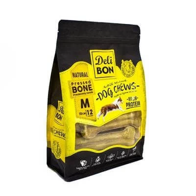 Delibon Deri Pres Kemik Köpek Ödülü Medium Naturel 15 Cm 12 Adet