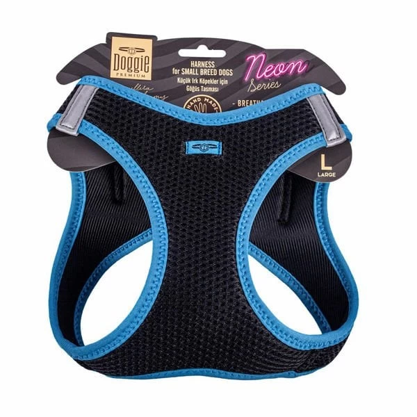 Doggie Havalı Dokuma Neon Küçük Irk Köpek Göğüs Tasması Large Mavi 42-48 Cm