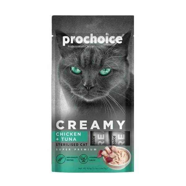 Prochoice Creamy Tavuklu Ve Ton Balıklı Sıvı Kedi Ödül Maması 15 Gr 4 Adet