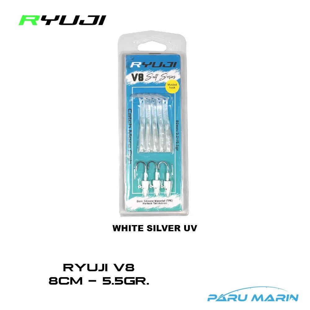 Ryuji V8 8cm 5.5gr. Silikon Yem White Silver