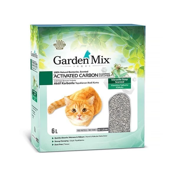 Garden Mix Bentonit Aktif Karbon Marsilya Sabun Kokulu Kedi Kumu 6 Lt