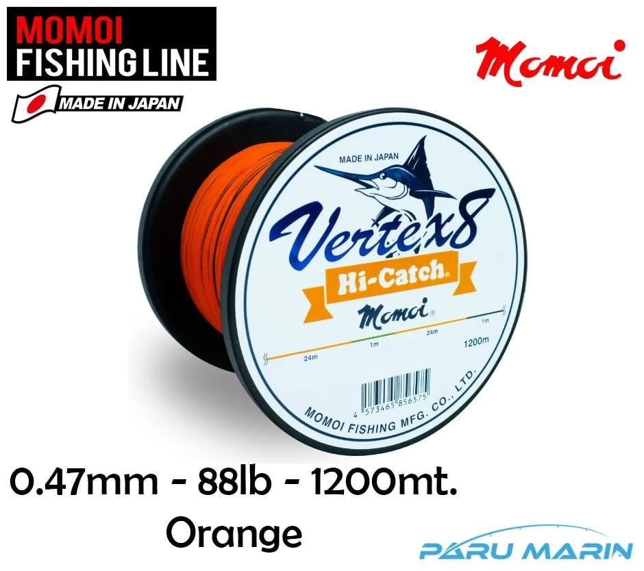 Momoi Vertex 8x  0.47mm 88lb 1200mt. Turuncu İp Misina