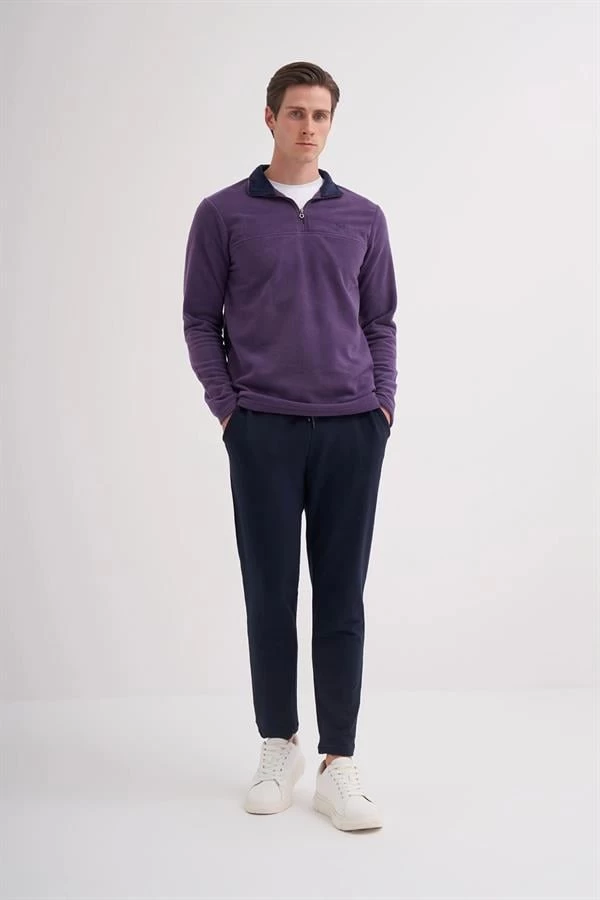 Cazador Yarım Fermuar Erkek Polar - Mor S Beden