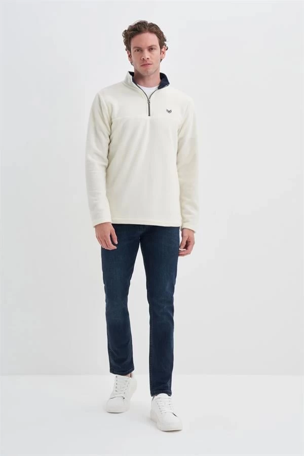 Cazador Yarım Fermuar Erkek Polar - Ekru 2XL Beden