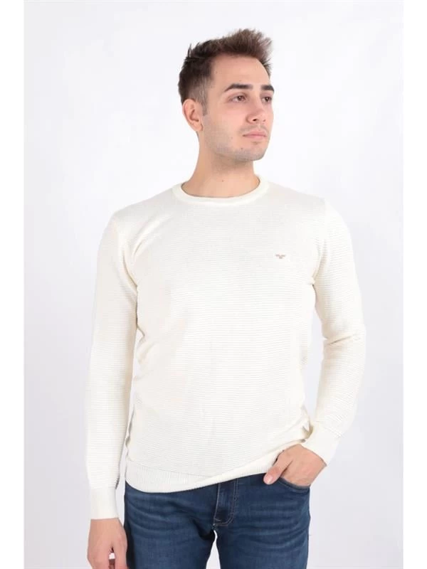 Cazador Erkek Bisiklet Yaka Kazak - Ekru M Beden