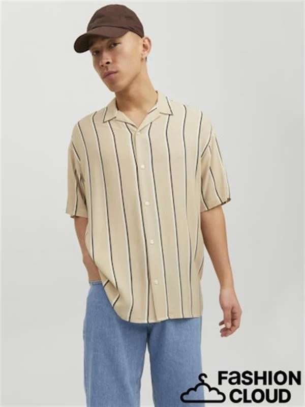 Jack & Jones Çizgili Kısa Kollu Apaş Yaka Erkek Gömlek   - Crockery M Beden