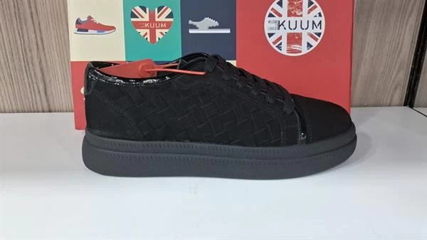 Kuum Hakiki Nubuk Deri Su Geçirmez Dama Desenli Kadın Ayakkabı - Siyah 39 Numara