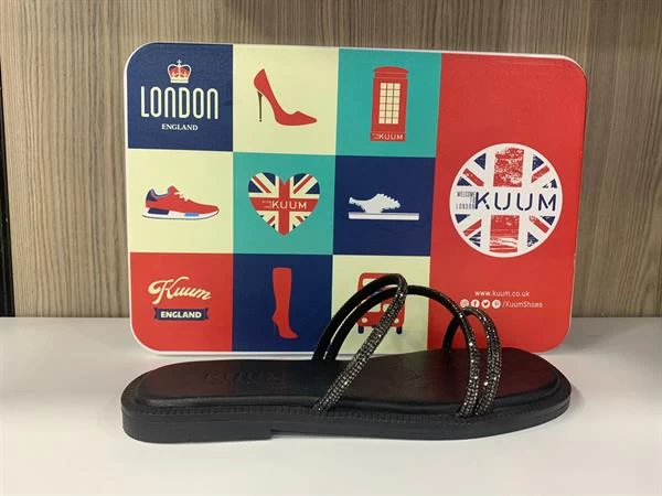 Kuum Düz Taban Taşlı Ve Deri Terlik - Siyah 37 Numara