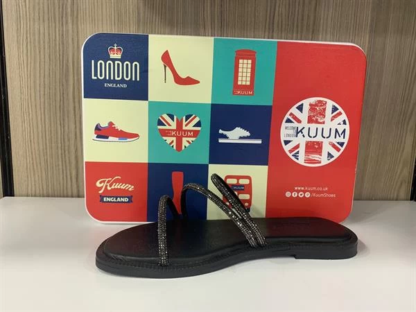 Kuum Düz Taban Taşlı Ve Deri Terlik - Siyah 37 Numara