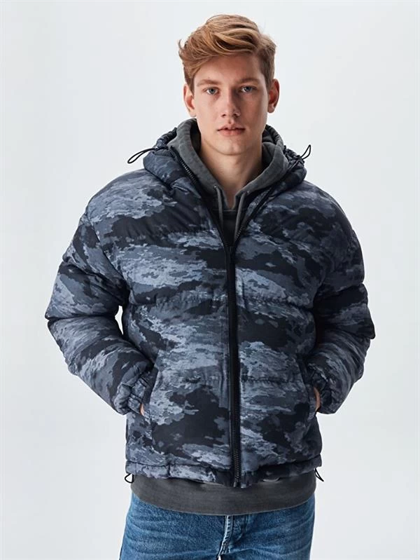 Kamuflaj Su İtici Şişme Mont Antrasit - Renk: Antrasit, Beden: Large