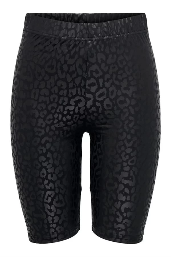 Only Leopar Desen Yarım Tayt - Siyah XS Beden