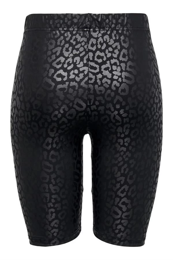 Only Leopar Desen Yarım Tayt - Siyah XS Beden