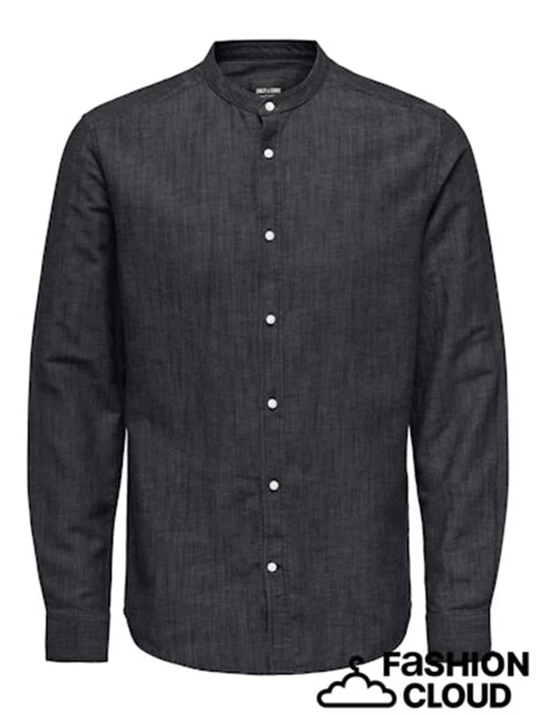 Only & Sons Saf Keten Hakim Yaka Erkek Gömlek - Koyu Lacivert XL Beden