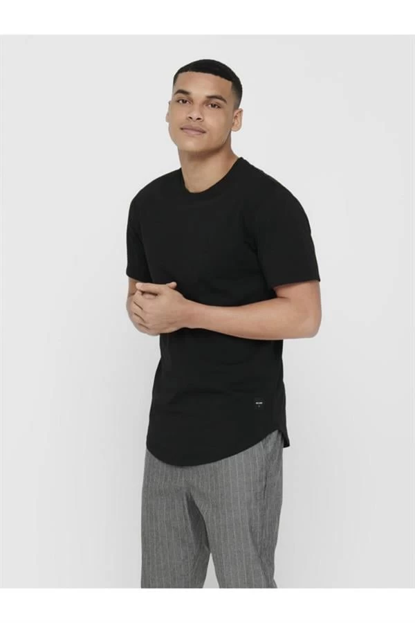 Only & Sons Oval Kesim Erkek T-Shirt - Siyah XS Beden