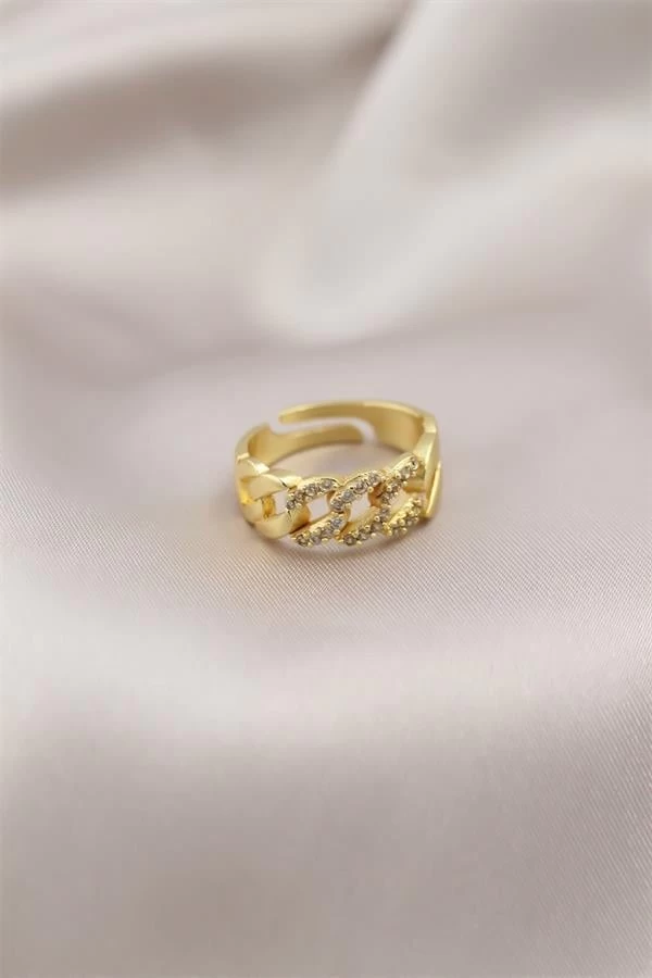 Gold Renk Metal Zincir Model Taşlı Kadın Yüzük