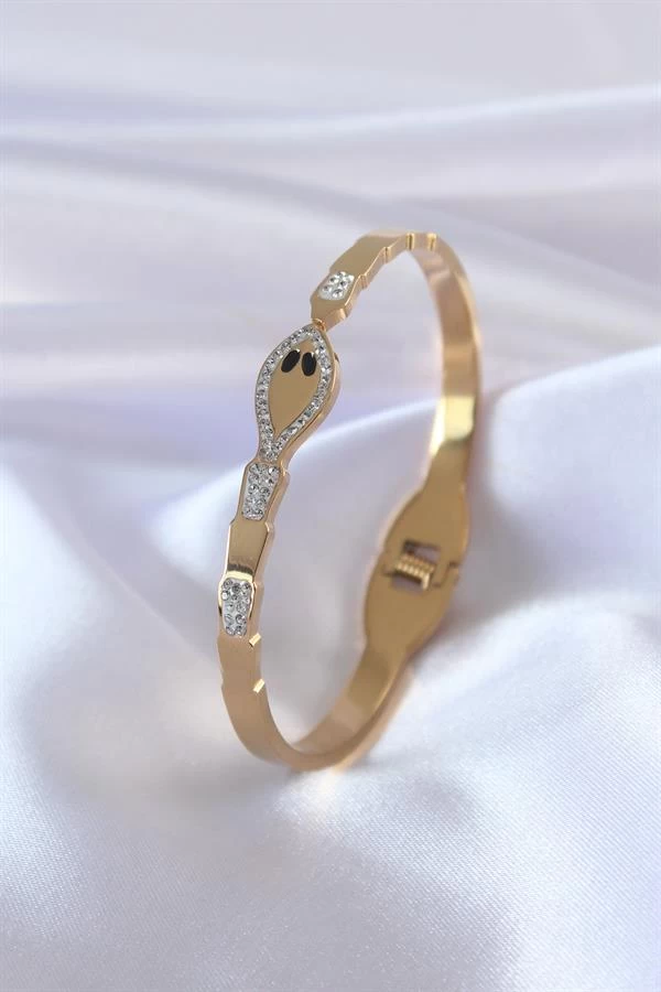 316l Çelik Gold Renk Yılan Model Zirkon Taş Detay Kadın Kelepçe