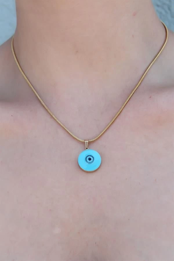 316l Çelik Gold Renk Nazar Boncuk Model Kadın Kolye
