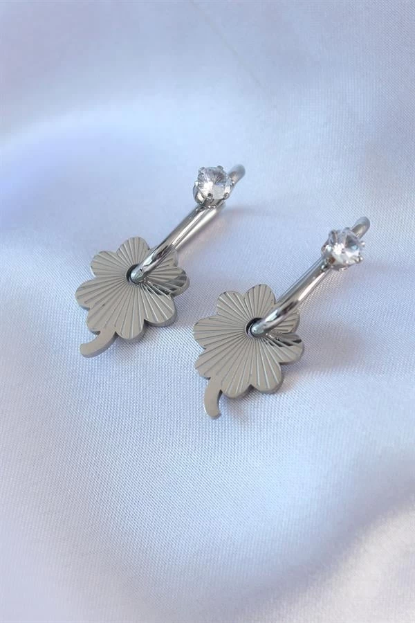 316l Çelik Gümüş Renk Zirkon Taşlı Kadın Göçmen Küpesi