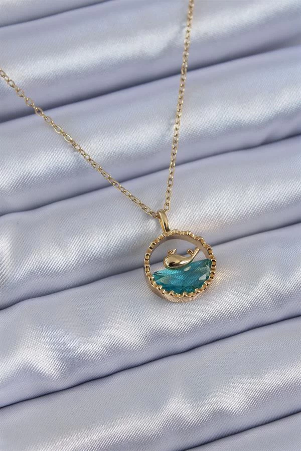 316l Çelik Gold Renk Balina Figür Kristal Taşlı Kadın Kolye