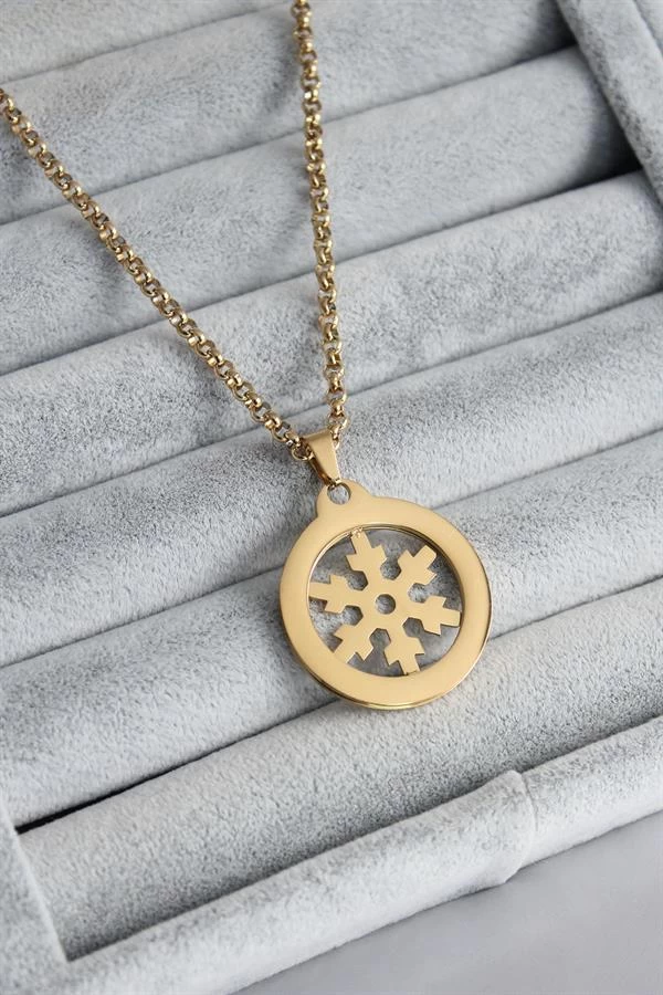 316l Çelik Gold Renk Kar Tanesi Model Kadın Kolye