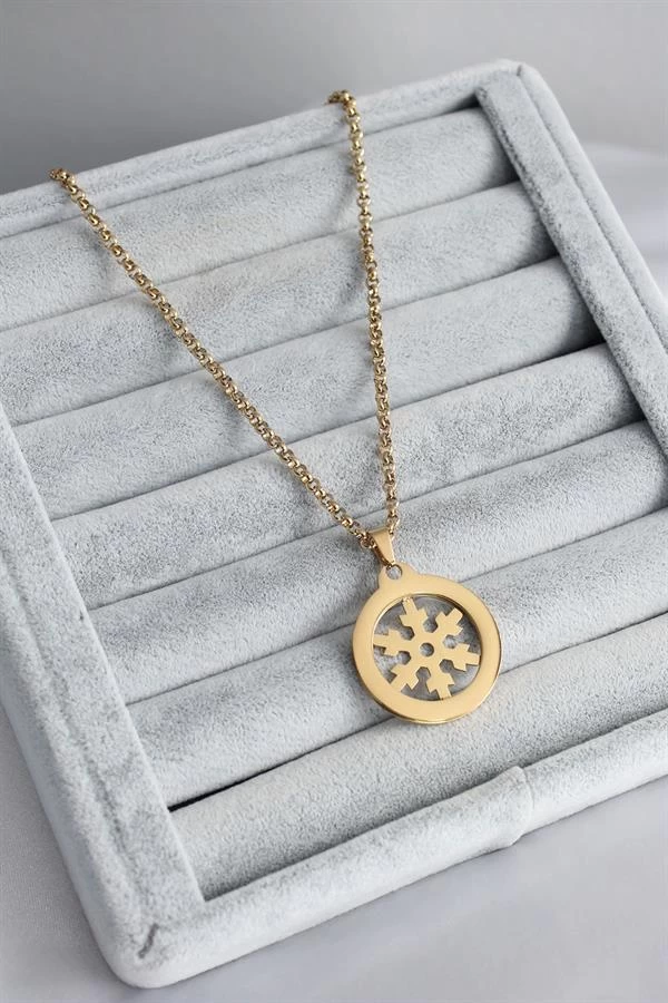 316l Çelik Gold Renk Kar Tanesi Model Kadın Kolye