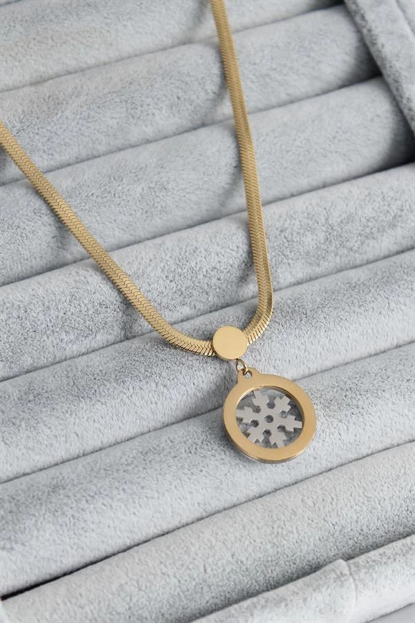 316l Çelik Gold Renk İtalyan Zincir Model Gümüş Kar Tanesi Figür Kadın Kolye