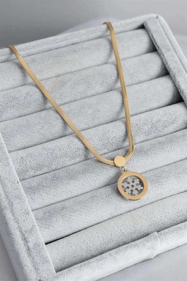 316l Çelik Gold Renk İtalyan Zincir Model Gümüş Kar Tanesi Figür Kadın Kolye