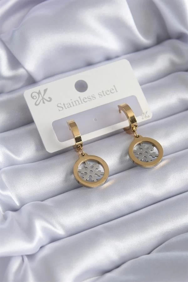 316l Çelik Gold Renk Kar Tanesi Model Kadın Küpe